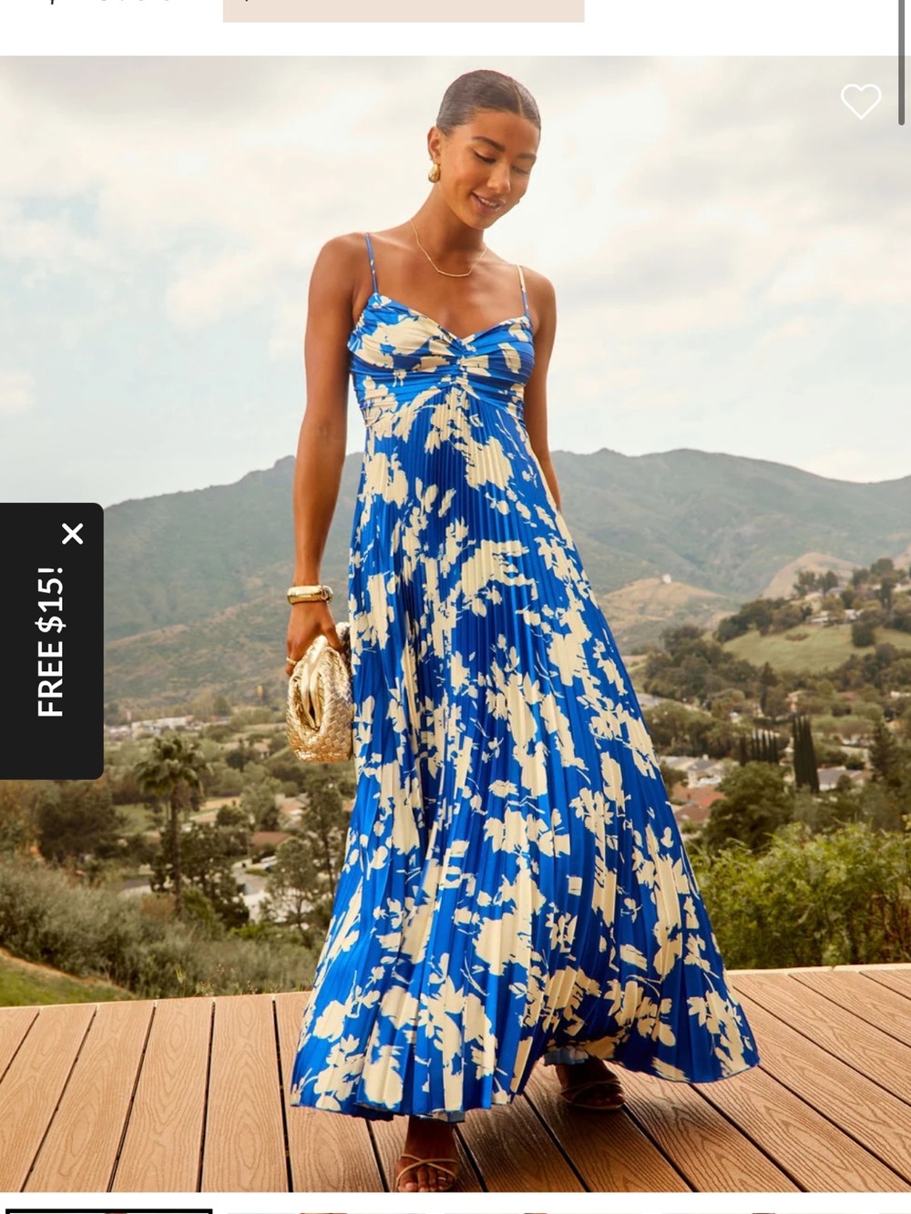 Vici Royal Blue and Cream Floral Pleated Maxi Dress